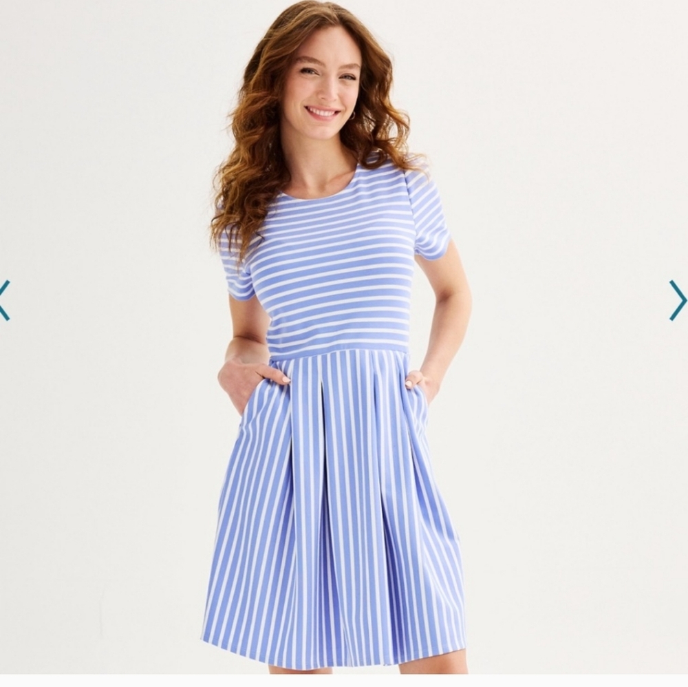 NWT Draper James Short-Sleeve Knit Tee Dress, blue and white stripes size XXL